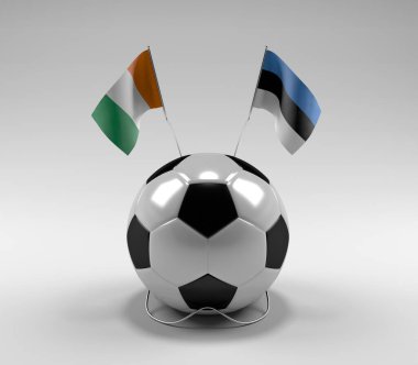Cote-D-Ivoire - Estonya Futbol Bayrakları, Beyaz Arkaplan - 3D Render