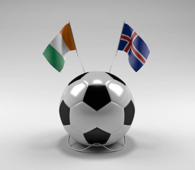 Cote-D-Ivoire - İzlanda Futbol Bayrakları, Beyaz Arkaplan - 3D Render