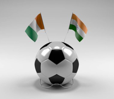 Cote-D-Ivoire - Hindistan Futbol Bayrakları, Beyaz Arkaplan - 3D Render