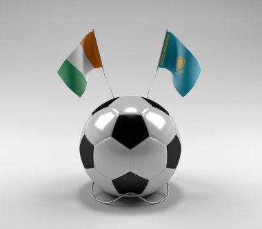 Cote-D-Ivoire - Kazakistan Futbol Bayrakları, Beyaz Arkaplan - 3D Render