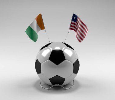 Cote-D-Ivoire - Liberya Futbol Bayrakları, Beyaz Arkaplan - 3D Render