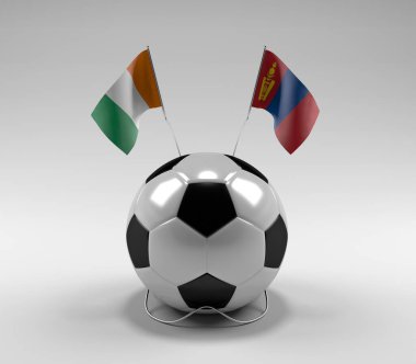 Cote-D-Ivoire - Moğolistan Futbol Bayrakları, Beyaz Arkaplan - 3D Render