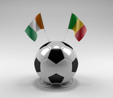 Cote-D-Ivoire - Mali Futbol Bayrakları, Beyaz Arkaplan - 3D Render