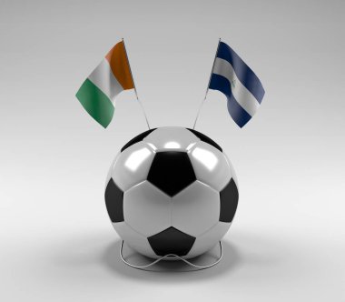 Cote-D-Ivoire - Nikaragua Futbol Bayrakları, Beyaz Arkaplan - 3D Render