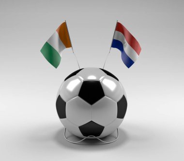 Cote-D-Ivoire - Paraguay Futbol Bayrakları, Beyaz Arkaplan - 3D Render