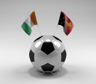 Cote-D-Ivoire - Papua-New-Gine Futbol Bayrakları, Beyaz Arkaplan - 3D Render