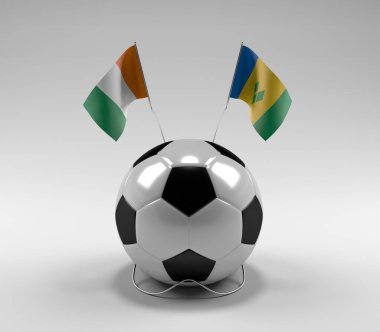 Cote-D-Ivoire - Saint-Vincent-and-the-Grenadines Futbol Bayrakları, Beyaz Arkaplan - 3D