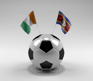 Cote-D-Ivoire - Svaziland Futbol Bayrakları, Beyaz Arkaplan - 3D Render