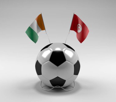 Cote-D-Ivoire - Tunus Futbol Bayrakları, Beyaz Arkaplan - 3D Render