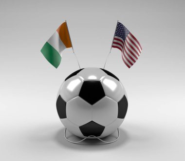 Cote-D-Ivoire - Amerika Birleşik Devletleri Futbol Bayrakları, Beyaz Arkaplan - 3D Render