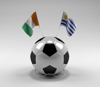 Cote-D-Ivoire - Uruguay Futbol Bayrakları, Beyaz Arkaplan - 3D Render