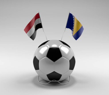 Mısır - Bosna-Hersek Futbol Bayrakları, Beyaz Arkaplan - 3D Render