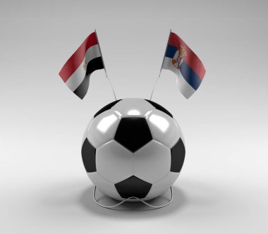 Mısır - Sırbistan Futbol Bayrakları, Beyaz Arkaplan - 3D Hazırlama