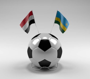 Mısır - Ruanda Futbol Bayrakları, Beyaz Arkaplan - 3D Render