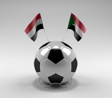Mısır - Sudan Futbol Bayrakları, Beyaz Arkaplan - 3D Render