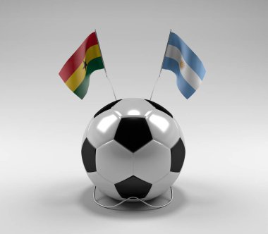 Gana - Arjantin Futbol Bayrakları, Beyaz Arkaplan - 3D Render