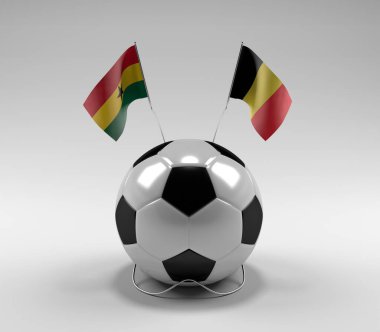 Gana - Belçika Futbol Bayrakları, Beyaz Arkaplan - 3D Render