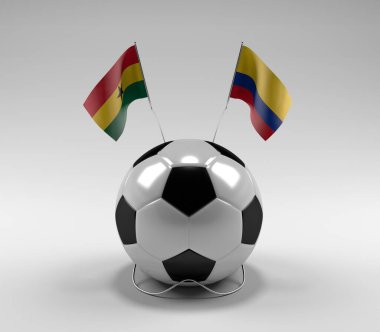Gana - Kolombiya Futbol Bayrakları, Beyaz Arkaplan - 3D Render