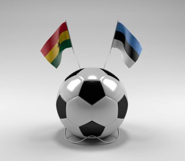 Gana - Estonya Futbol Bayrakları, Beyaz Arkaplan - 3D Render