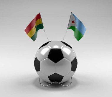 Gana - Cibuti Futbol Bayrakları, Beyaz Arkaplan - 3D Render
