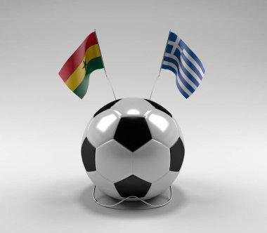 Gana - Yunanistan Futbol Bayrakları, Beyaz Arkaplan - 3D Render
