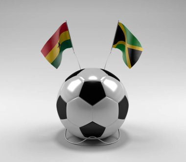 Gana - Jamaika Futbol Bayrakları, Beyaz Arkaplan - 3D Render