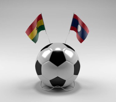 Gana - Laos Futbol Bayrakları, Beyaz Arkaplan - 3D Render
