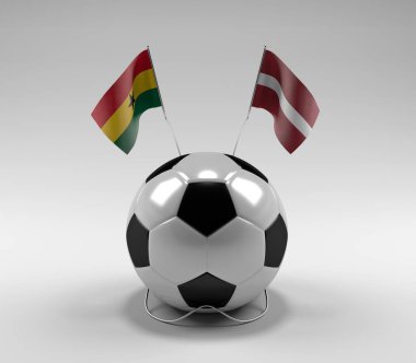 Gana - Letonya Futbol Bayrakları, Beyaz Arkaplan - 3D Render