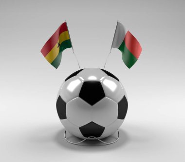 Gana - Madagaskar Futbol Bayrakları, Beyaz Arkaplan - 3D Render