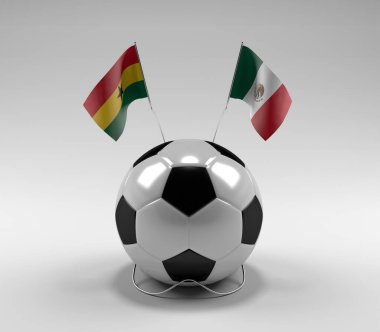Gana - Meksika Futbol Bayrakları, Beyaz Arkaplan - 3D Render