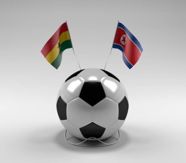 Gana - Kuzey Kore Futbol Bayrakları, Beyaz Arkaplan - 3D Render