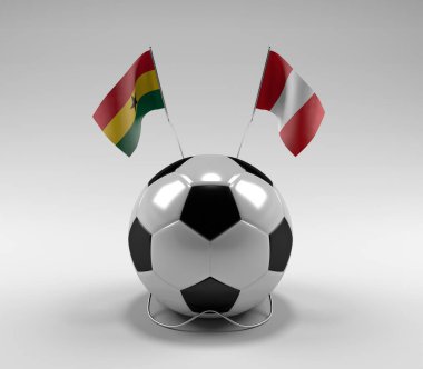 Gana - Peru Futbol Bayrakları, Beyaz Arkaplan - 3D Render