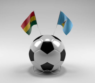 Gana - Saint-Lucia Futbol Bayrakları, Beyaz Arkaplan - 3D Render