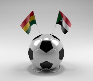 Gana - Sudan Futbol Bayrakları, Beyaz Arkaplan - 3D Render