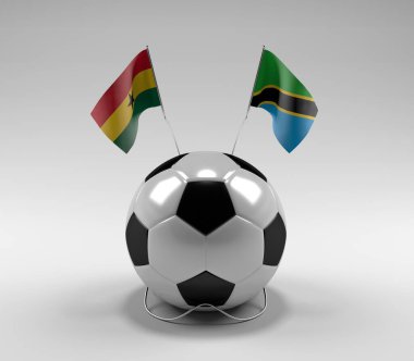 Gana - Tanzanya Futbol Bayrakları, Beyaz Arkaplan - 3D Render