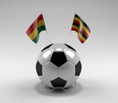 Gana - Uganda Futbol Bayrakları, Beyaz Arkaplan - 3D Render