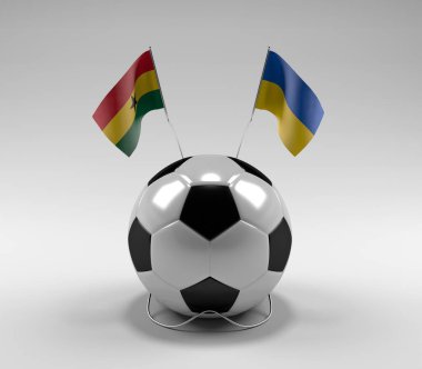 Gana - Ukrayna Futbol Bayrakları, Beyaz Arkaplan - 3D Render