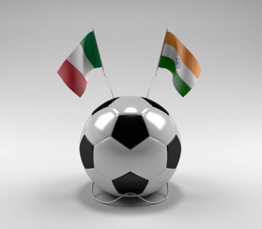 İtalya - Hindistan Futbol Bayrakları, Beyaz Arkaplan - 3D Render