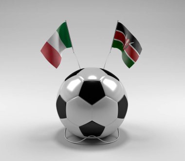 İtalya - Kenya Futbol Bayrakları, Beyaz Arkaplan - 3D Render