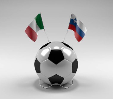 İtalya - Slovenya Futbol Bayrakları, Beyaz Arkaplan - 3D Render
