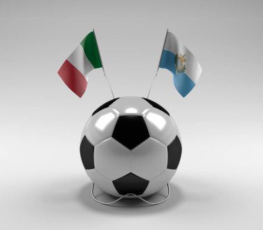 İtalya - San-Marino Futbol Bayrakları, Beyaz Arkaplan - 3D Render