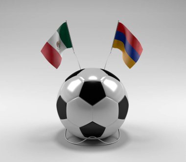 Meksika - Ermenistan Futbol Bayrakları, Beyaz Arkaplan - 3D Render