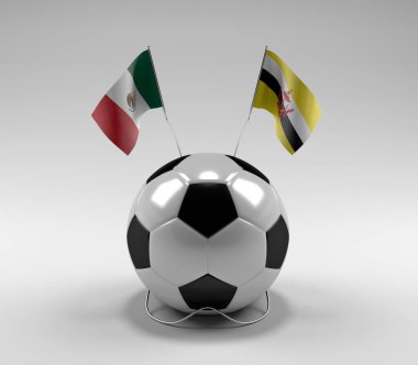 Meksika - Brunei Futbol Bayrakları, Beyaz Arkaplan - 3D Render