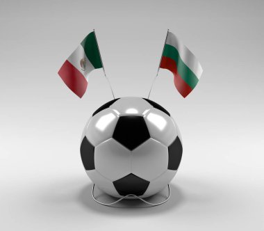 Meksika - Bulgaristan Futbol Bayrakları, Beyaz Arkaplan - 3D Hazırlama