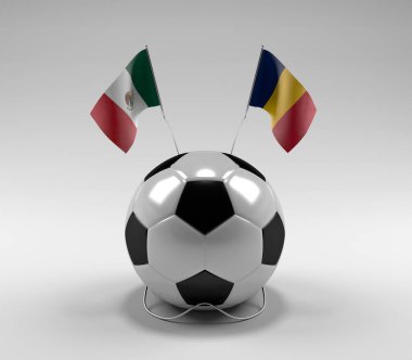 Meksika - Çad Futbol Bayrakları, Beyaz Arkaplan - 3D Yapılandırma