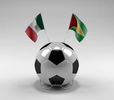 Meksika - Guyana Futbol Bayrakları, Beyaz Arkaplan - 3D Render