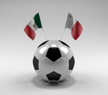 Meksika - Malta Futbol Bayrakları, Beyaz Arkaplan - 3D Render