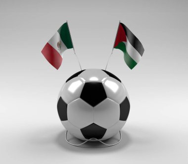 Meksika - Filistin Futbol Bayrakları, Beyaz Arkaplan - 3D Render