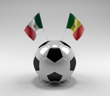 Meksika - Senegal Futbol Bayrakları, Beyaz Arkaplan - 3D Render