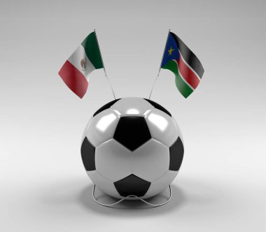 Meksika - Güney Sudan Futbol Bayrakları, Beyaz Arkaplan - 3D Render